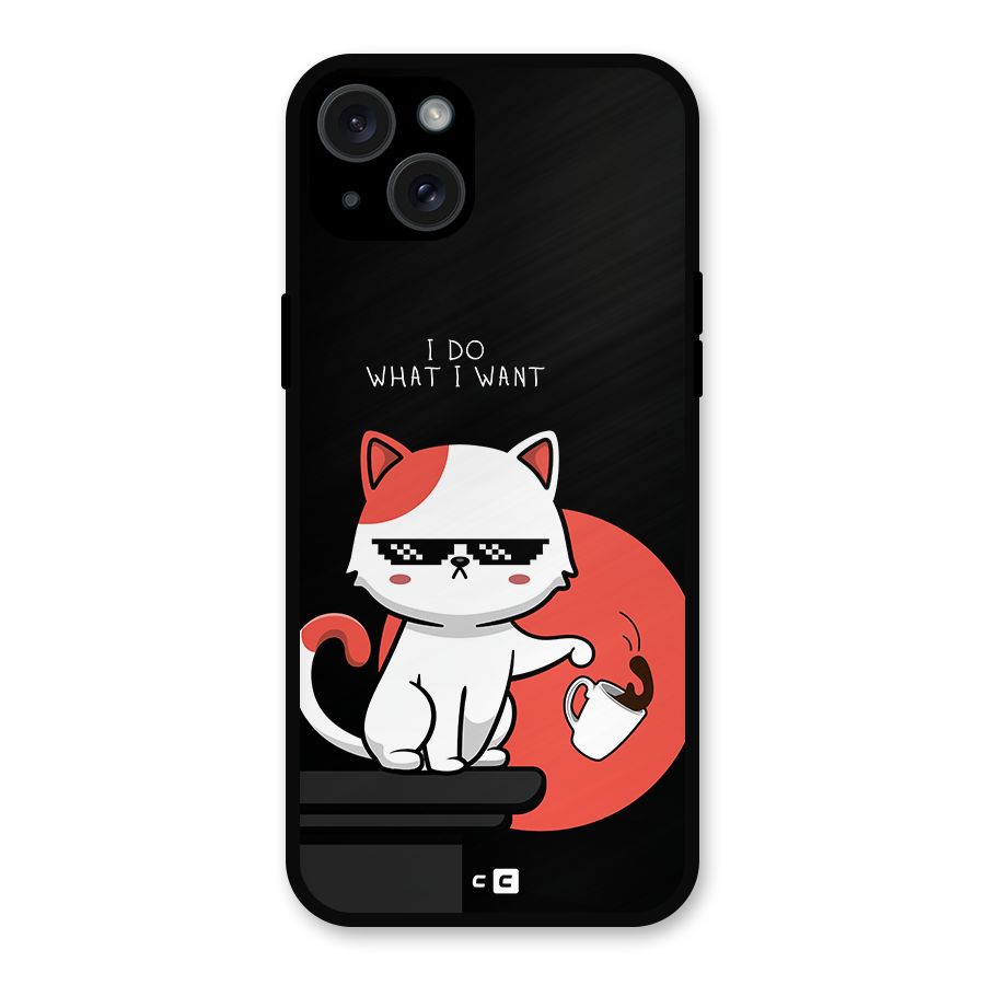 Cute Attitude Cat Metal Back Case for iPhone 15 Plus