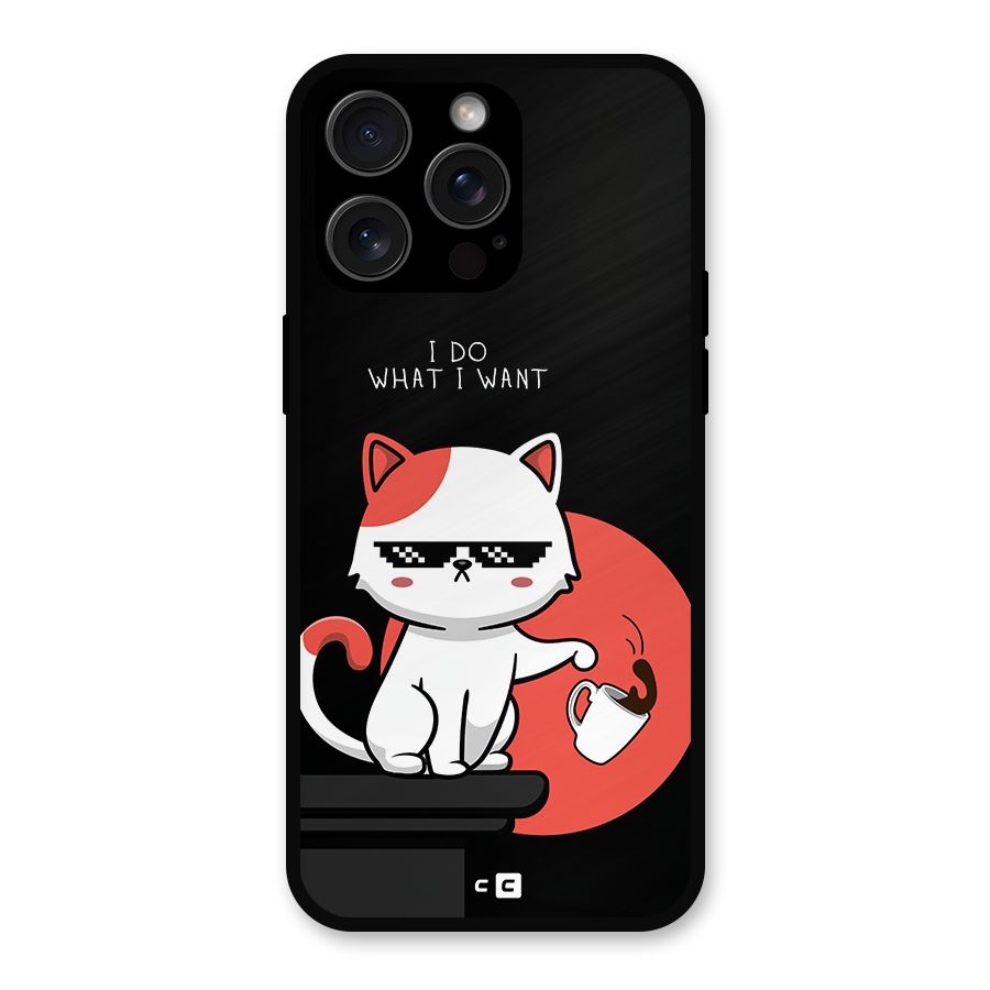 Cute Attitude Cat Metal Back Case for iPhone 15 Pro Max
