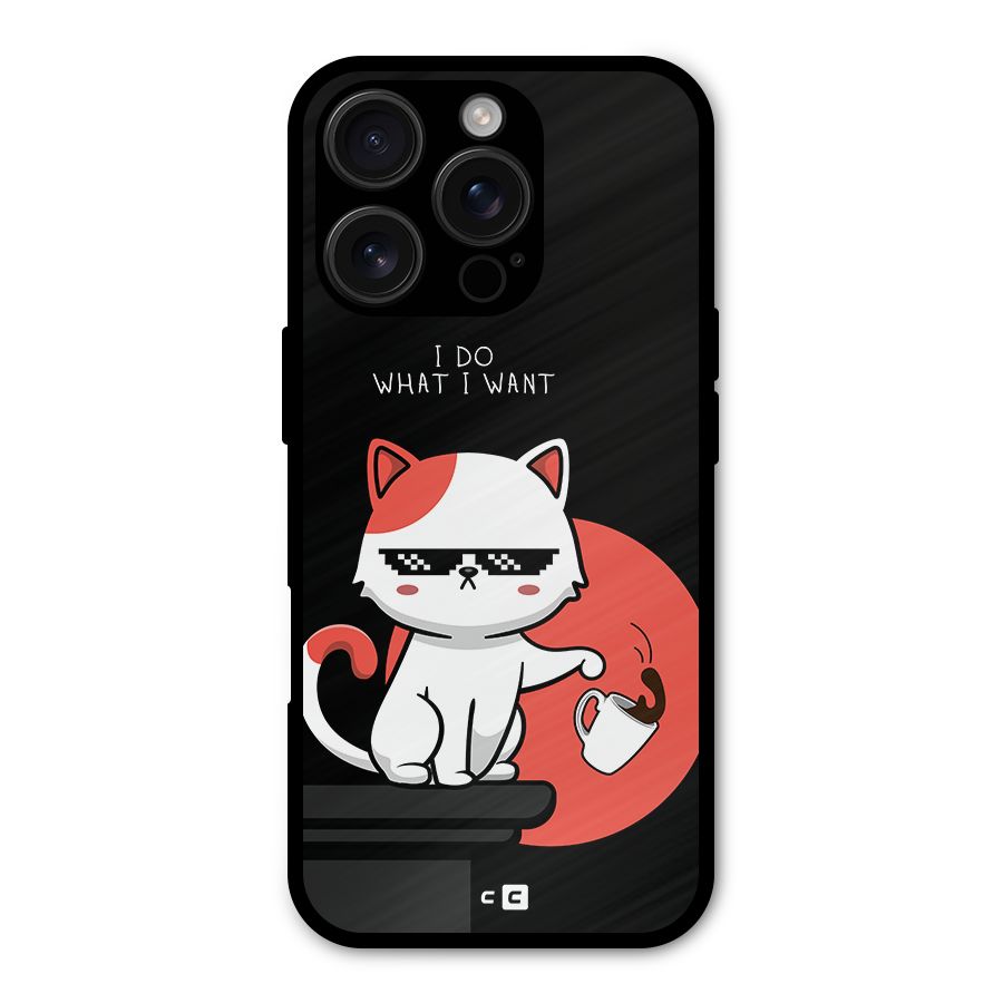 Cute Attitude Cat Metal Back Case for iPhone 16 Pro