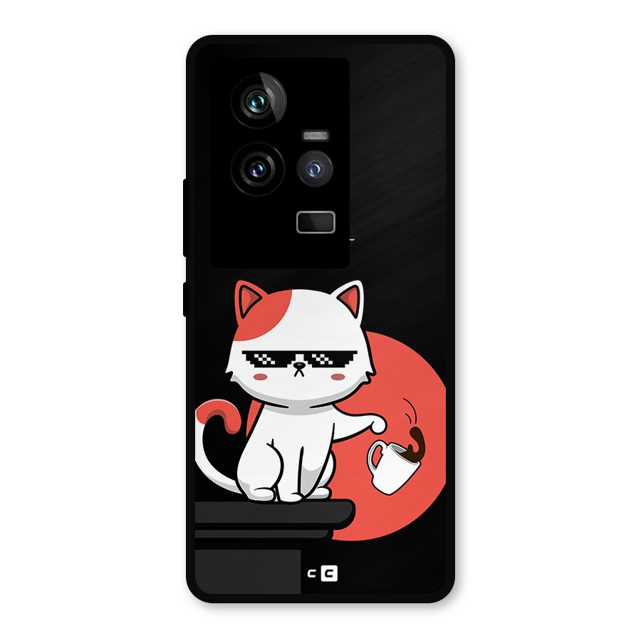 Cute Attitude Cat Metal Back Case for iQOO 11 5G