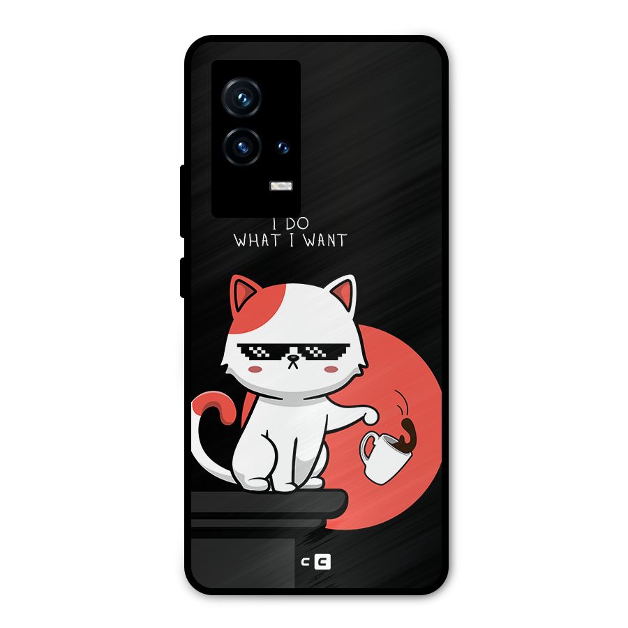 Cute Attitude Cat Metal Back Case for iQOO 9 5G