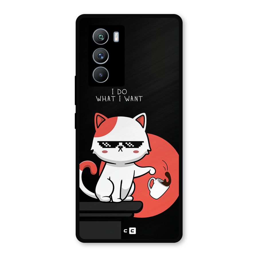 Cute Attitude Cat Metal Back Case for iQOO 9 SE