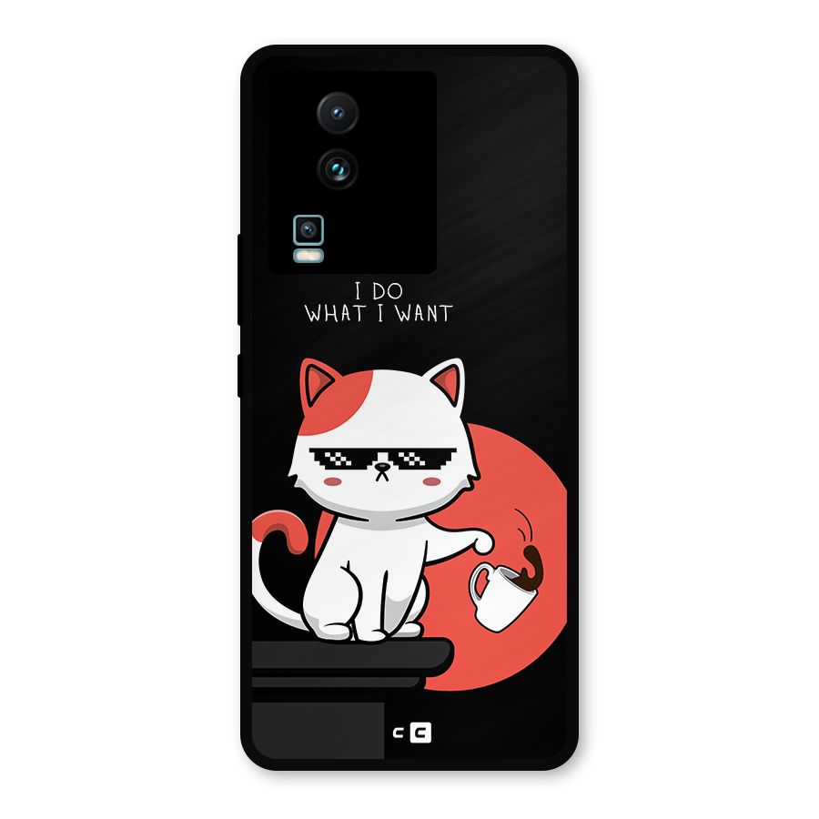 Cute Attitude Cat Metal Back Case for iQOO Neo 7