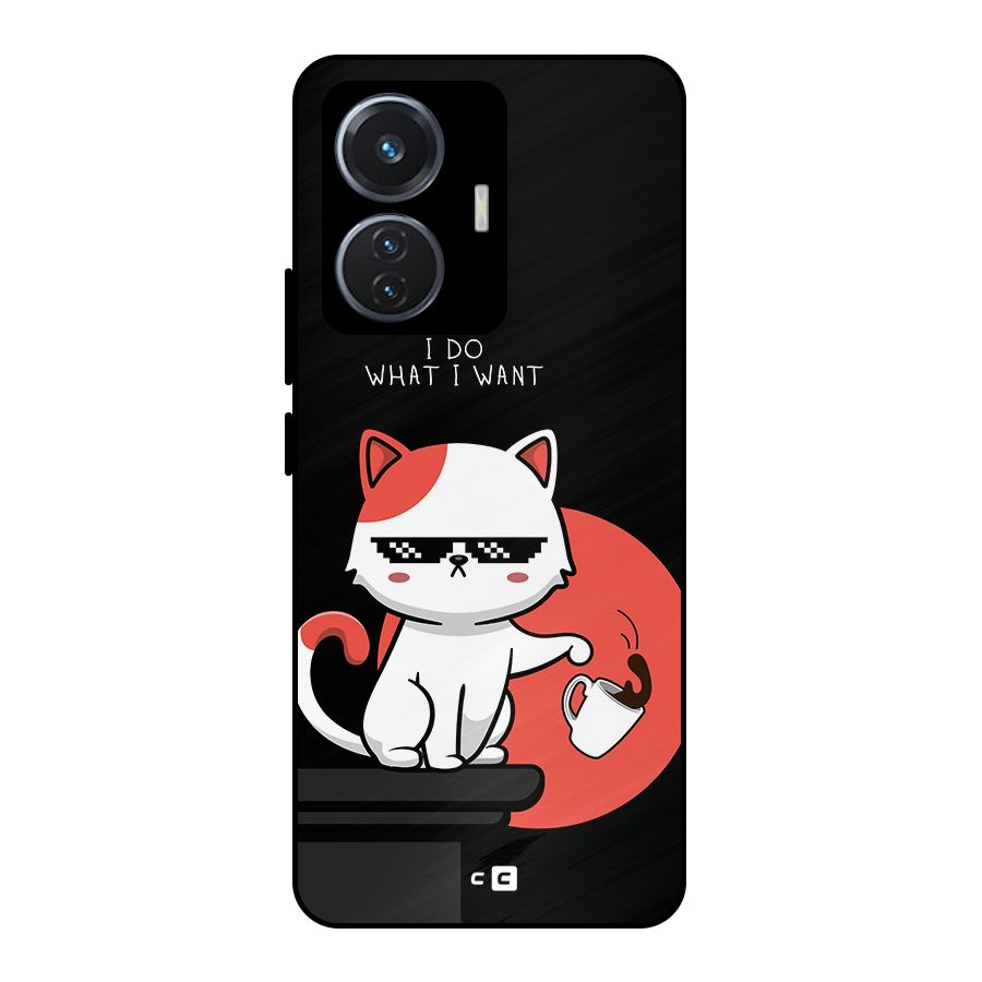Cute Attitude Cat Metal Back Case for iQOO Z6 44W