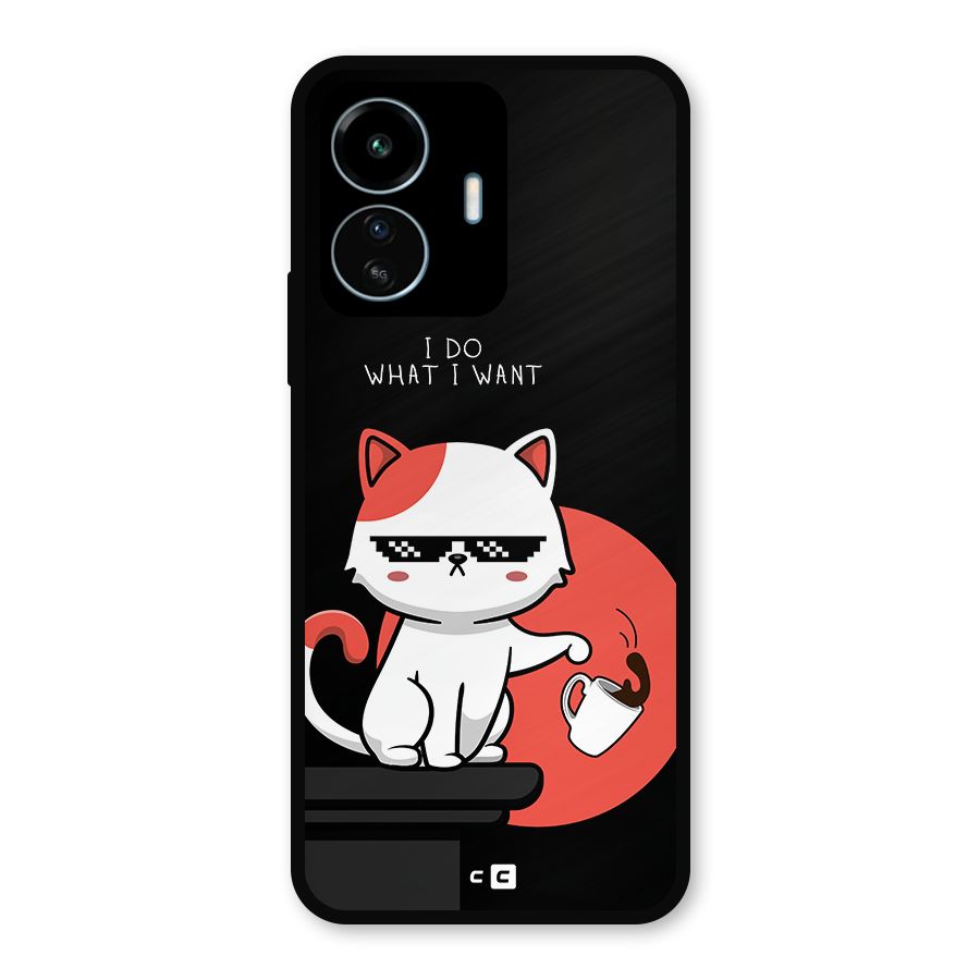 Cute Attitude Cat Metal Back Case for vivo iQOO Z6 Lite 5G