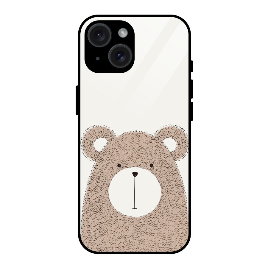 Cute Bear Glass Back Case for iPhone 15