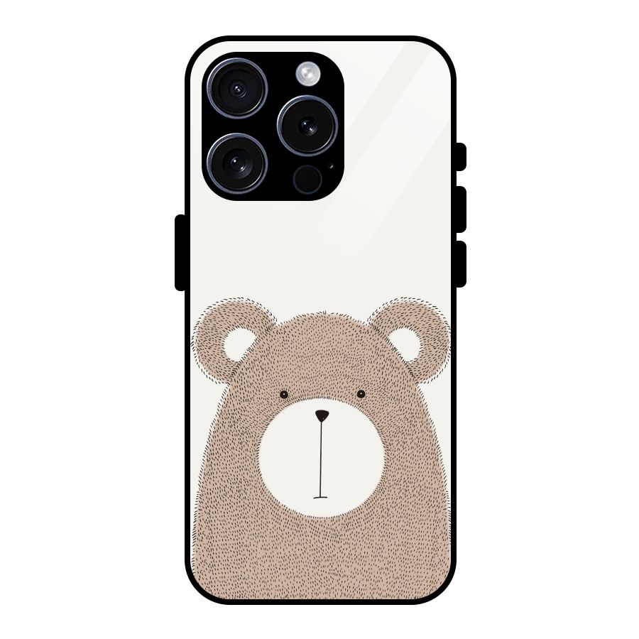 Cute Bear Glass Back Case for iPhone 15 Pro