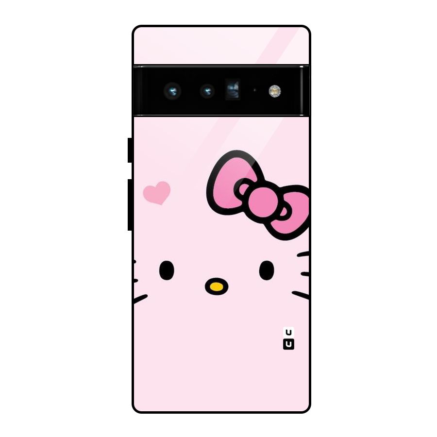 Cute Bow Face Glass Back Case for Google Pixel 6 Pro
