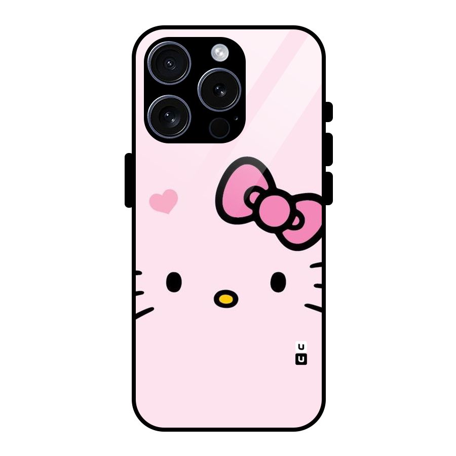 Cute Bow Face Glass Back Case for iPhone 15 Pro