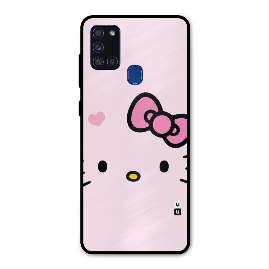 Cute Bow Face Metal Back Case for Galaxy A21s