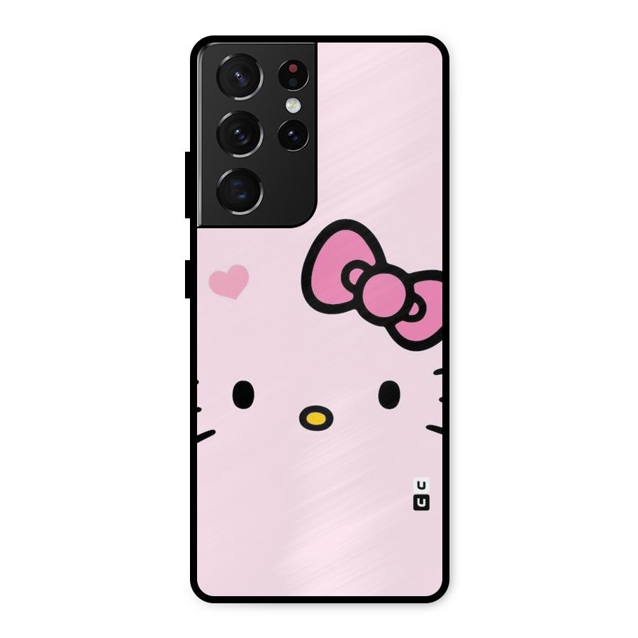 Cute Bow Face Metal Back Case for Galaxy S21 Ultra 5G