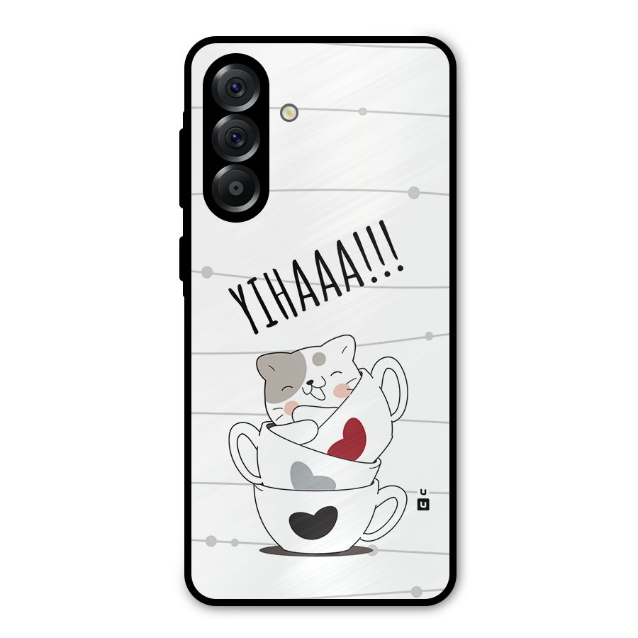 Cute Cat Cup Metal Back Case for Galaxy A56