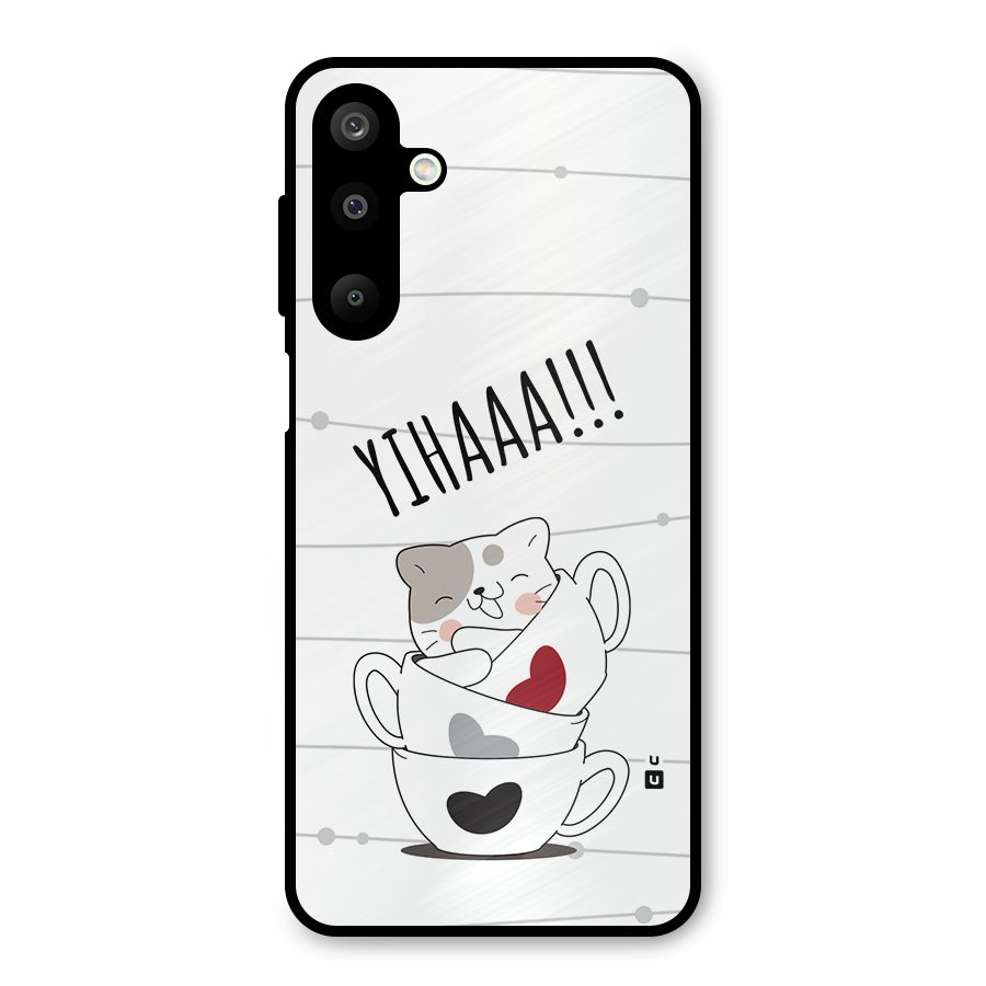 Cute Cat Cup Metal Back Case for Galaxy M16