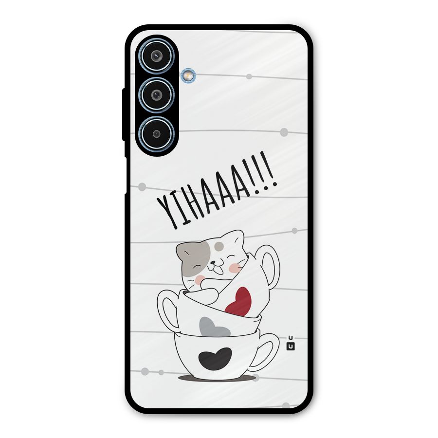 Cute Cat Cup Metal Back Case for Galaxy M35