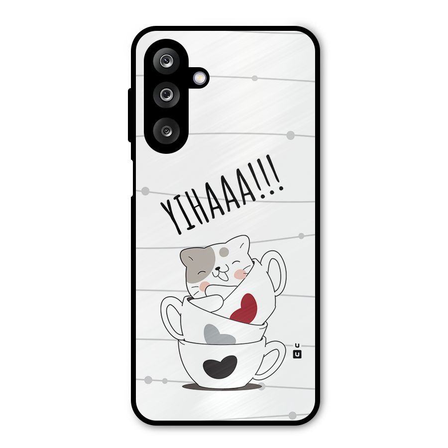 Cute Cat Cup Metal Back Case for Galaxy M36