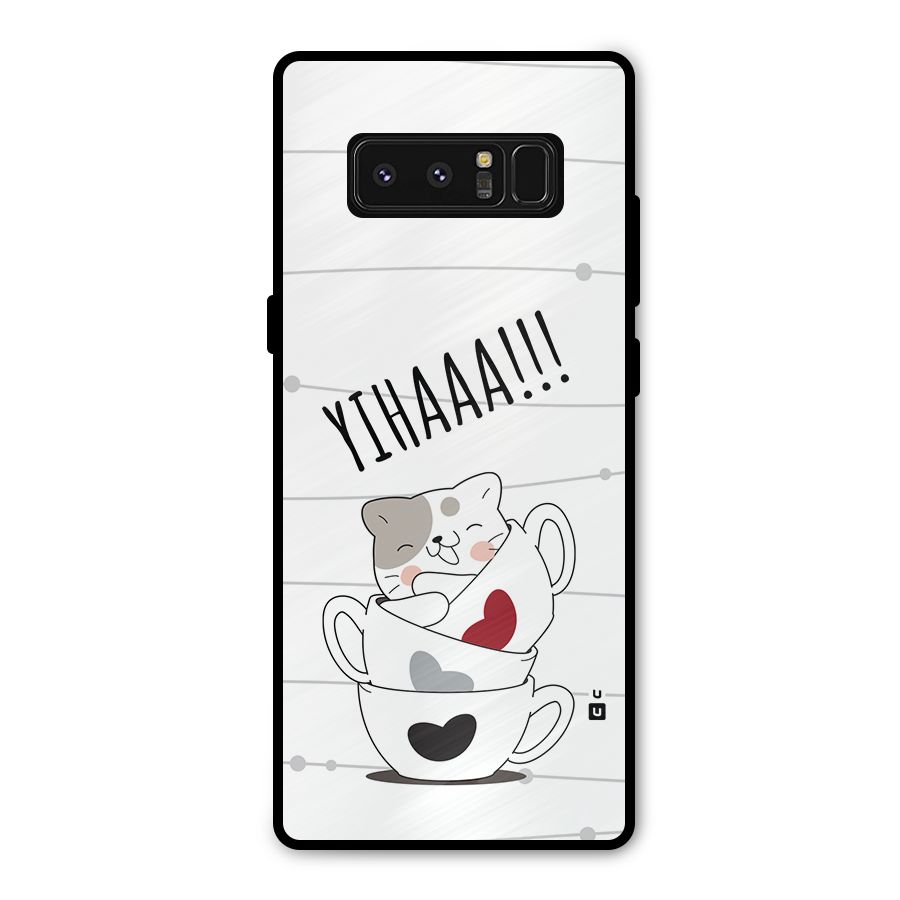 Cute Cat Cup Metal Back Case for Galaxy Note 8