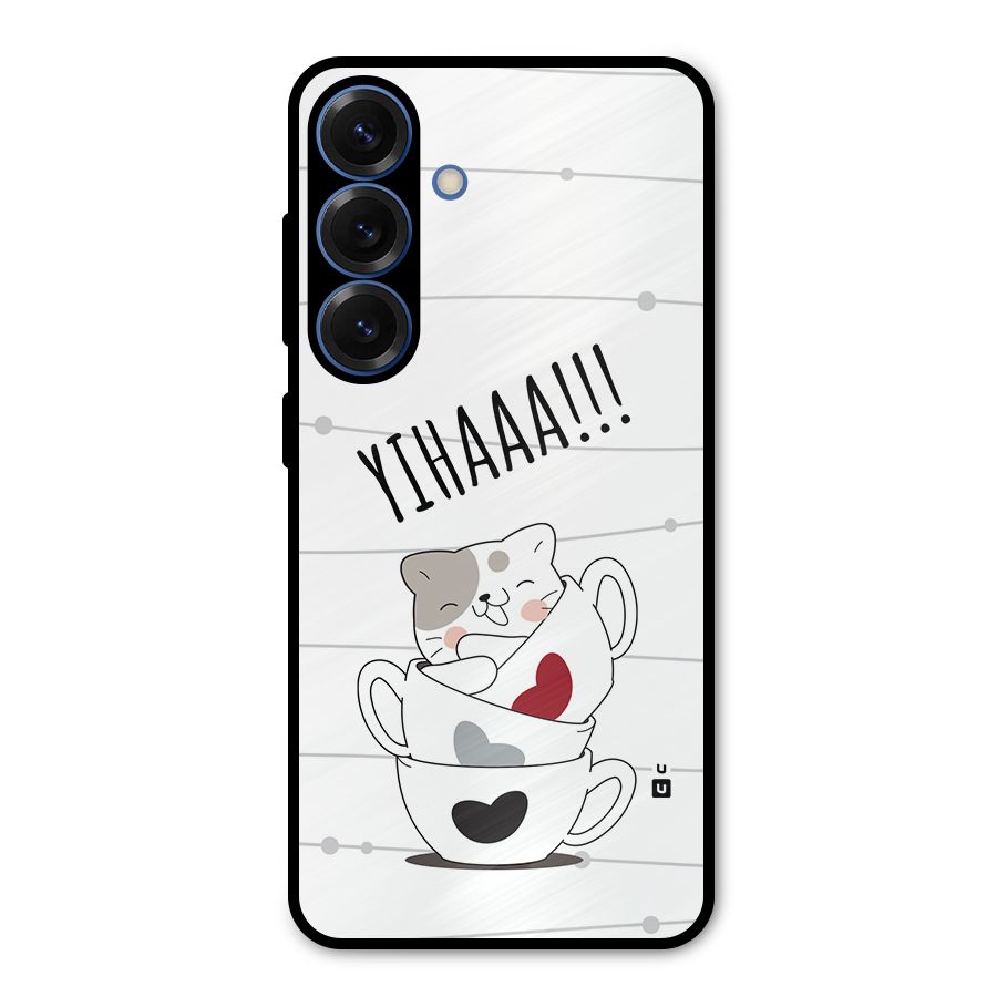 Cute Cat Cup Metal Back Case for Galaxy S25