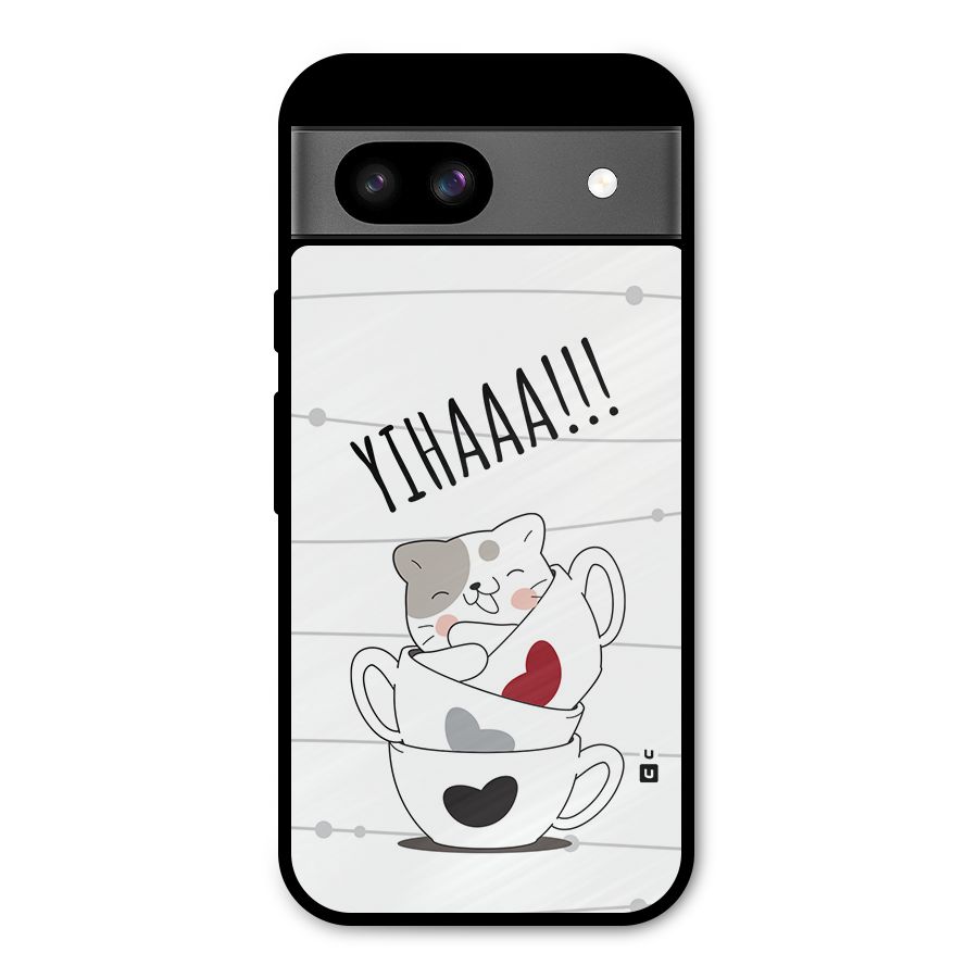 Cute Cat Cup Metal Back Case for Google Pixel 8a