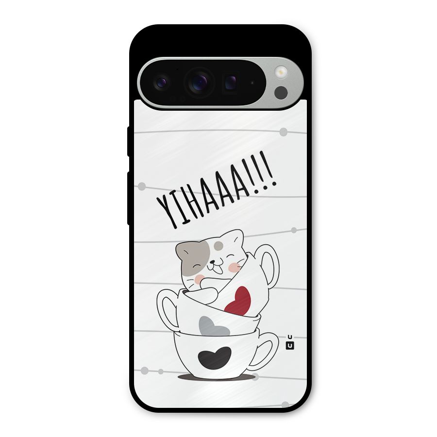 Cute Cat Cup Metal Back Case for Google Pixel 9 Pro XL