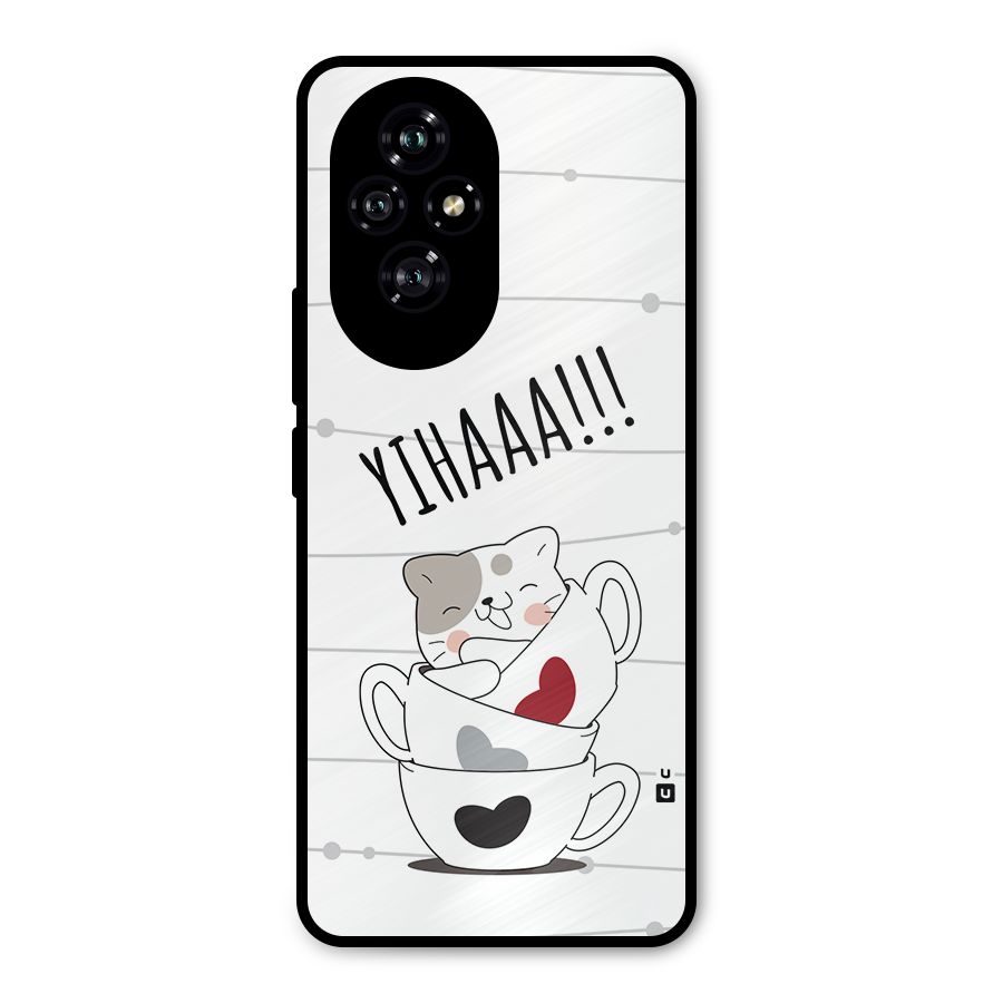 Cute Cat Cup Metal Back Case for Honor 200
