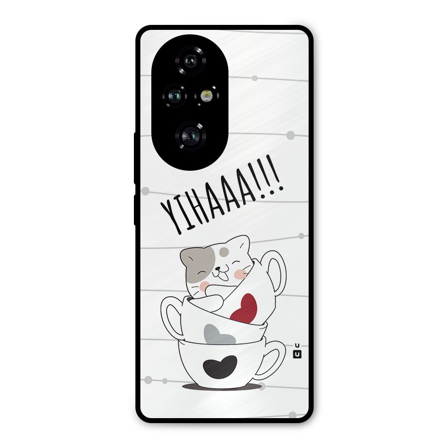 Cute Cat Cup Metal Back Case for Honor 200 Pro