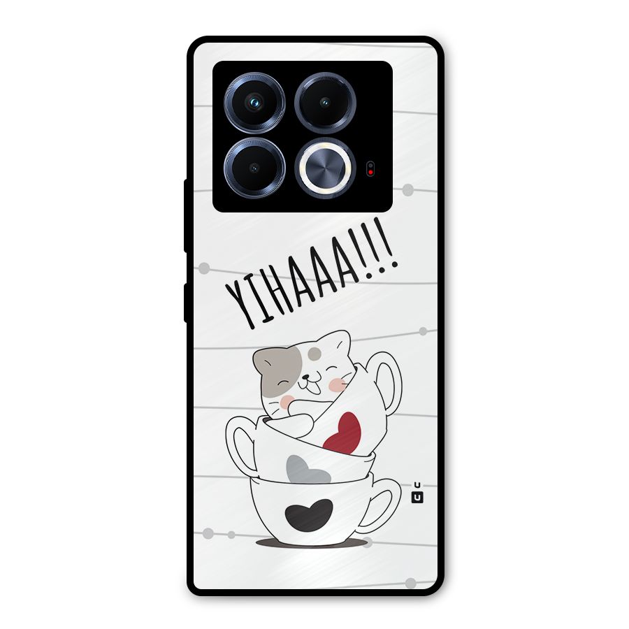 Cute Cat Cup Metal Back Case for Infinix Note 40 5G