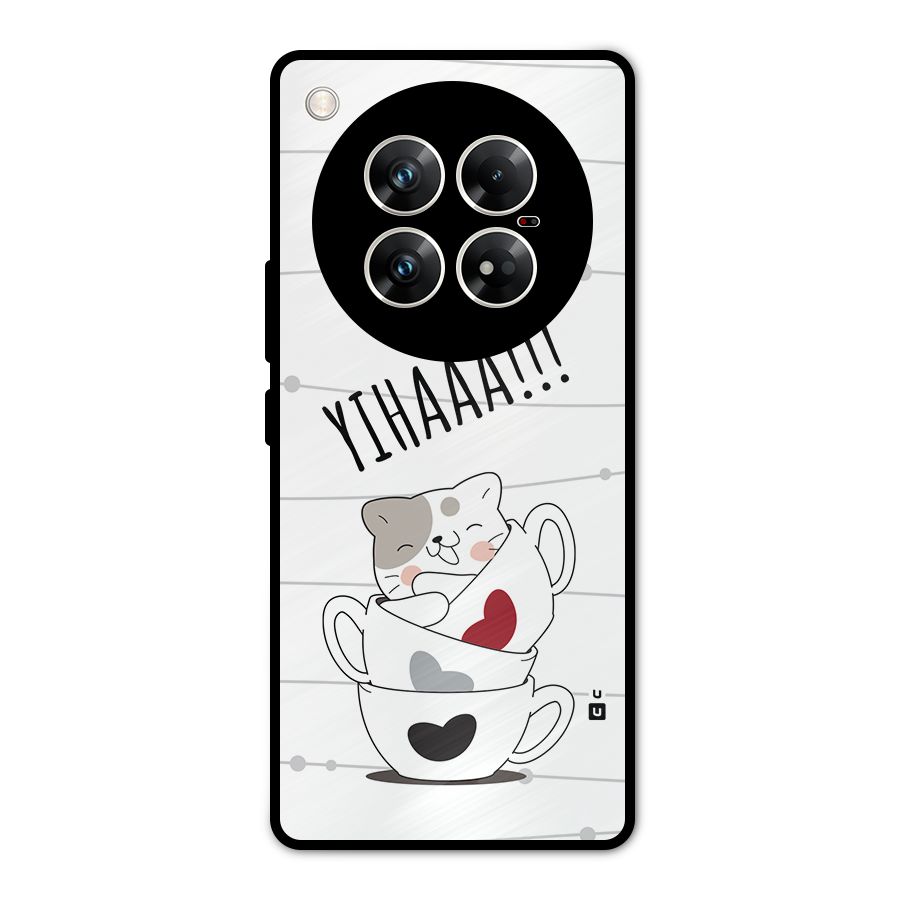 Cute Cat Cup Metal Back Case for Infinix Zero 40 5G