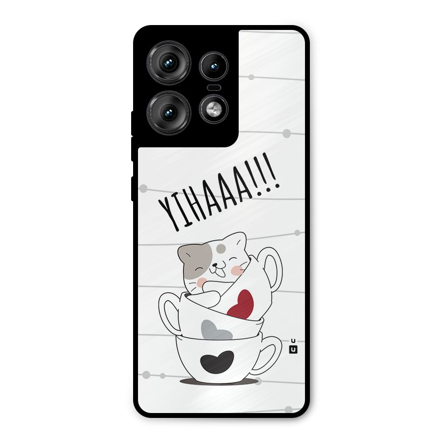 Cute Cat Cup Metal Back Case for Motorola Edge 50 Pro