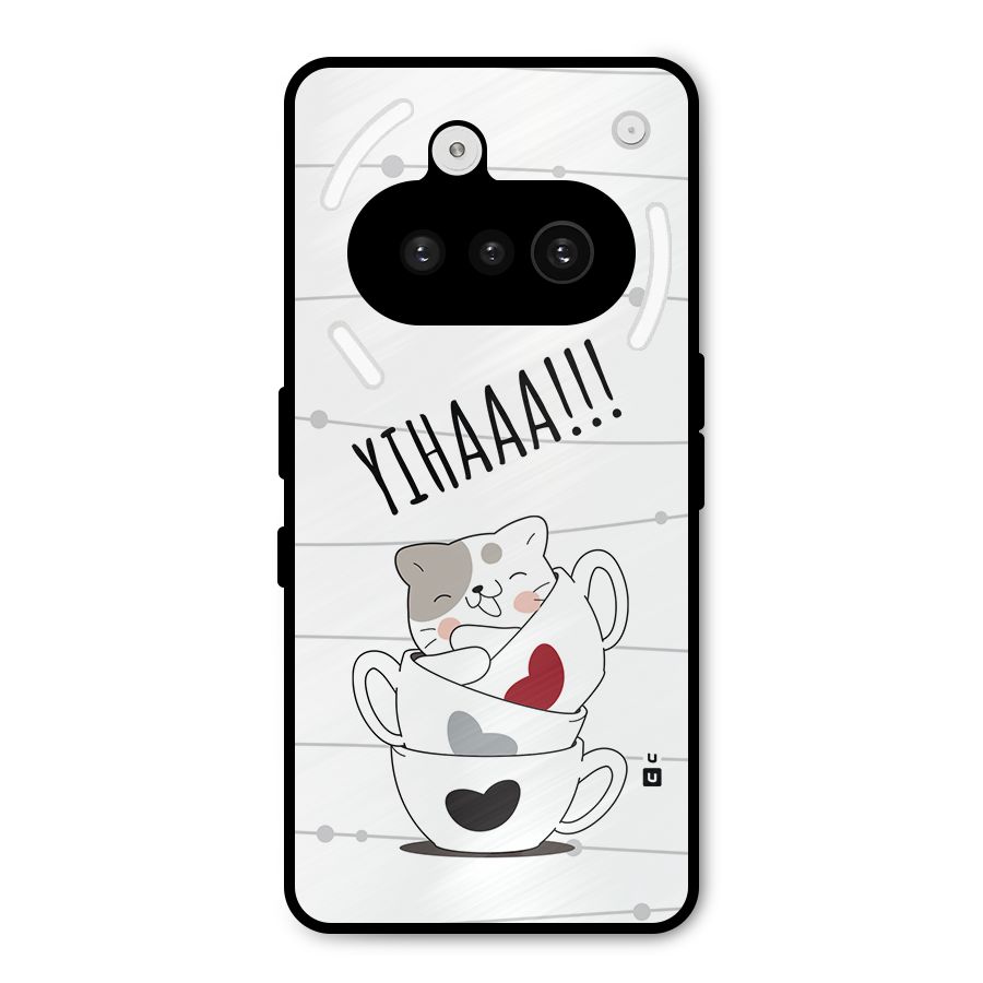 Cute Cat Cup Metal Back Case for Nothing Phone 3a