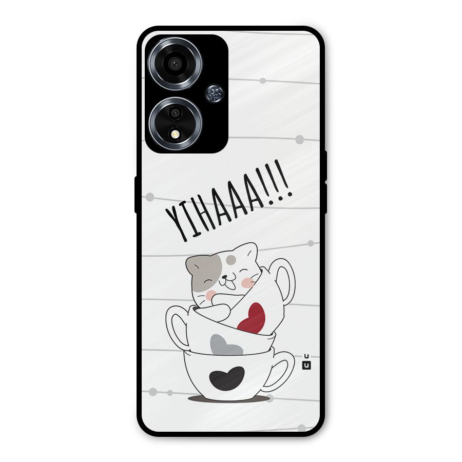Cute Cat Cup Metal Back Case for Oppo A59