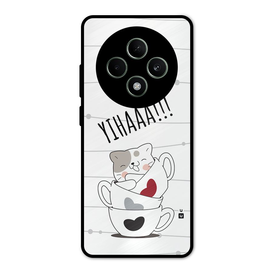 Cute Cat Cup Metal Back Case for Oppo F27