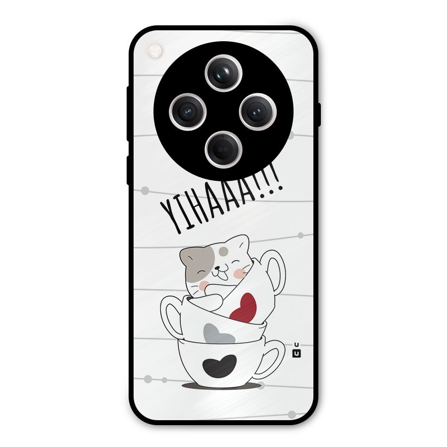 Cute Cat Cup Metal Back Case for Oppo Find X8