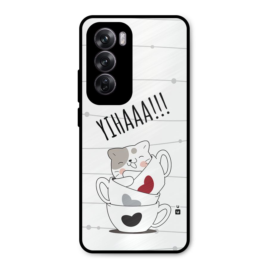 Cute Cat Cup Metal Back Case for Oppo Reno12 Pro