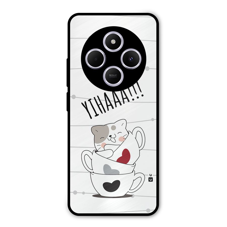 Cute Cat Cup Metal Back Case for Poco C75 5G