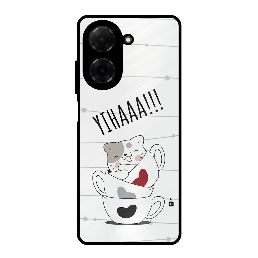 Cute Cat Cup Metal Back Case for Redmi A5 4G