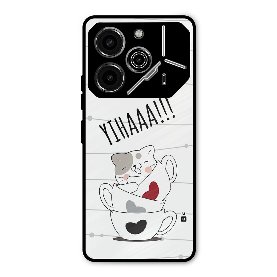 Cute Cat Cup Metal Back Case for Tecno Pova 6 Pro