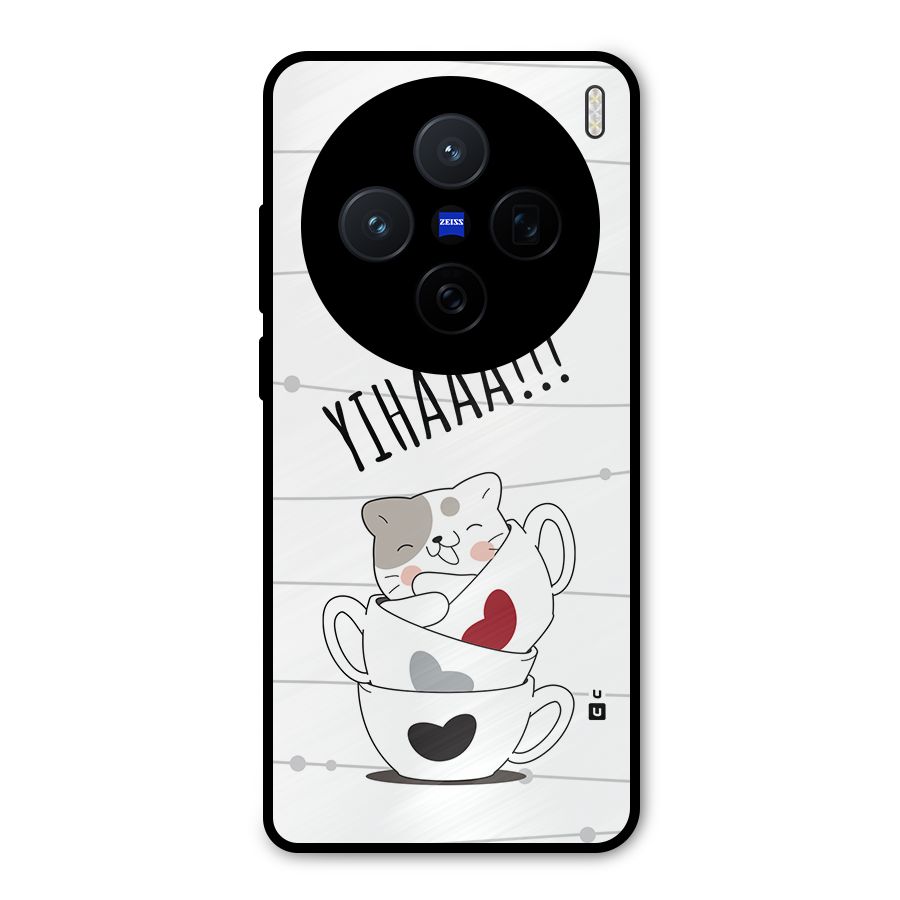 Cute Cat Cup Metal Back Case for Vivo X200