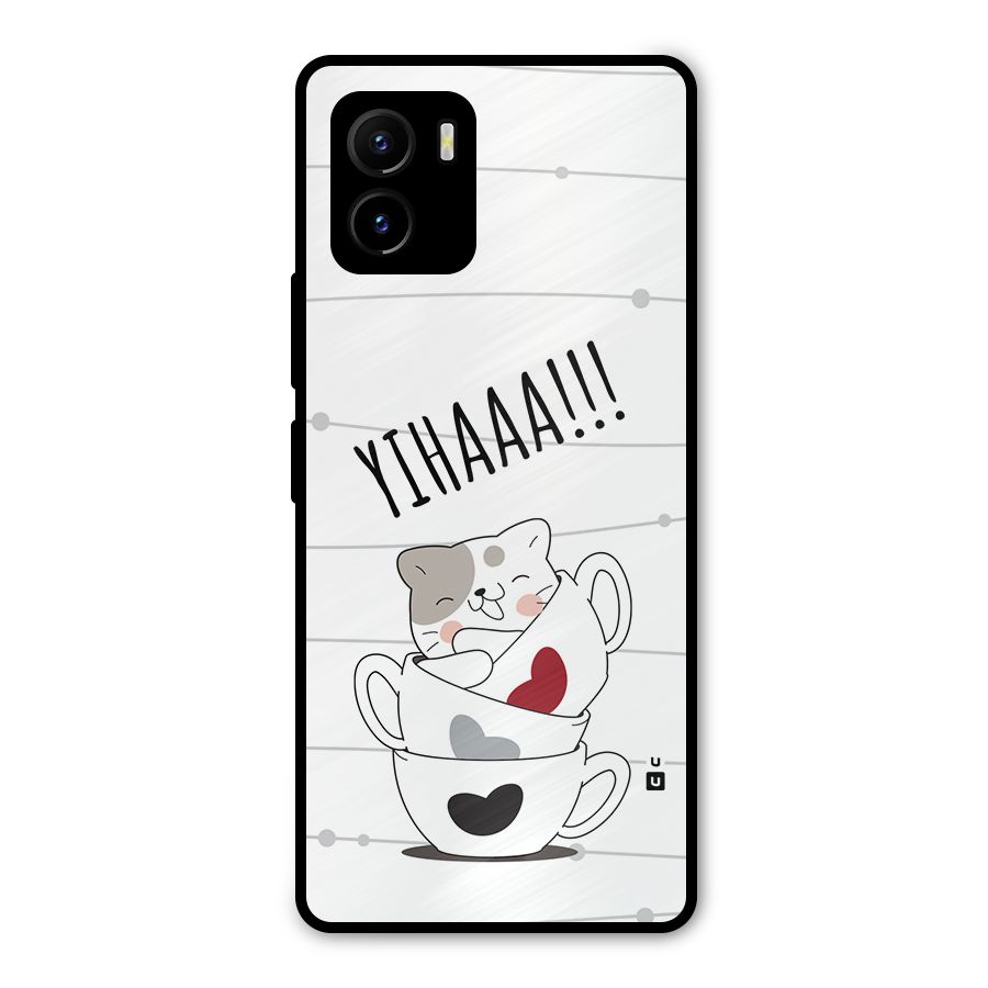 Cute Cat Cup Metal Back Case for Vivo Y15s