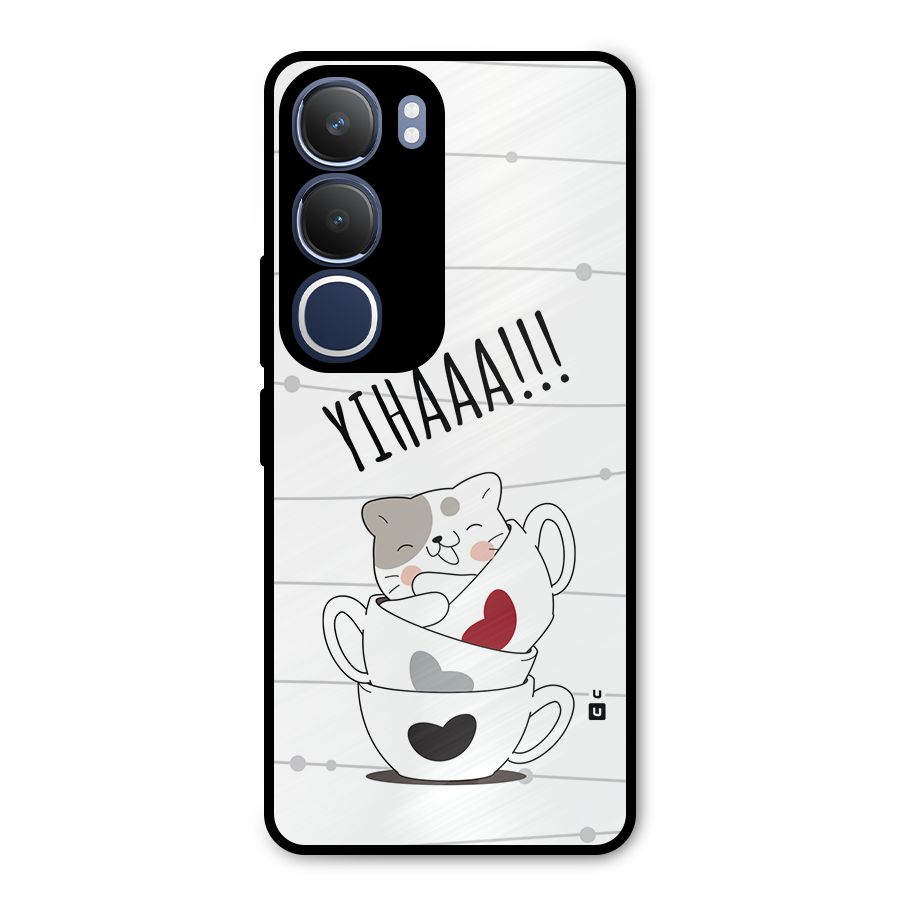 Cute Cat Cup Metal Back Case for Vivo Y29