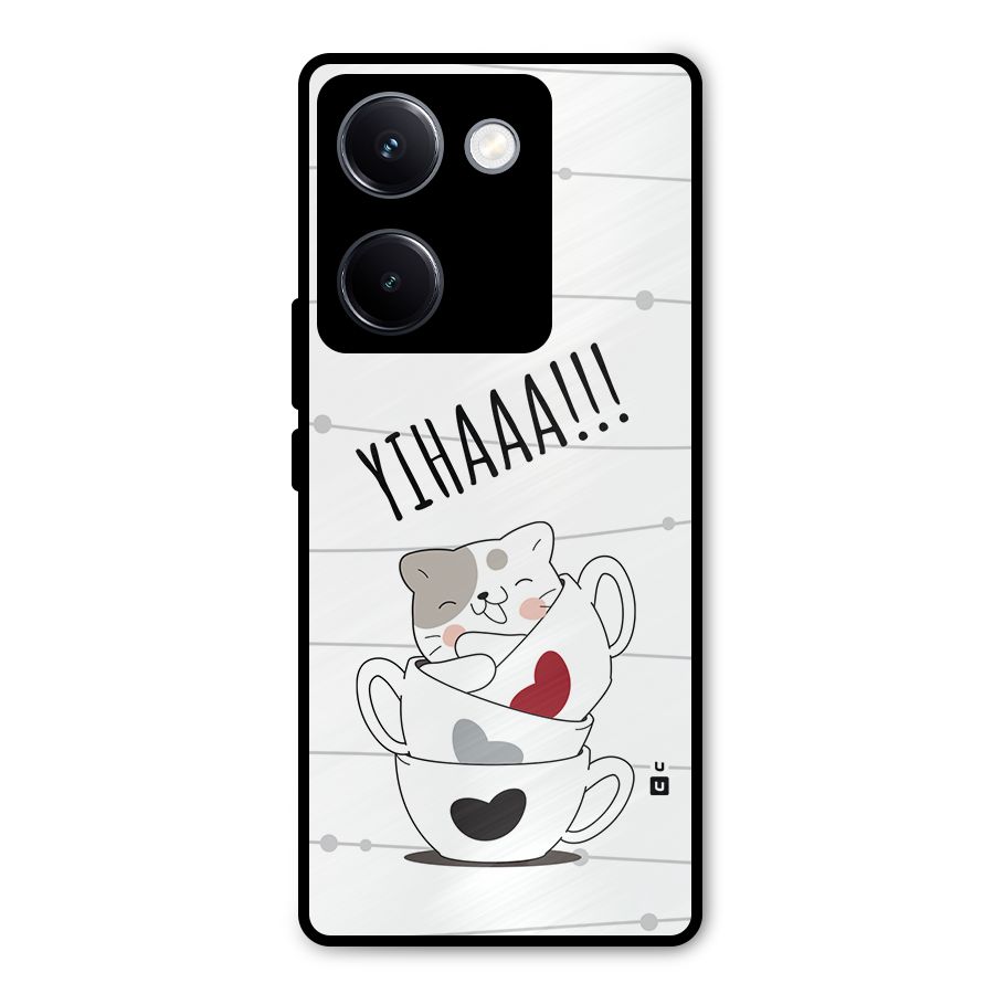 Cute Cat Cup Metal Back Case for Vivo Y300 Plus