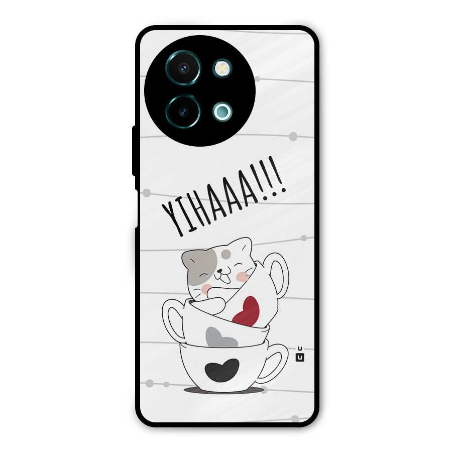 Cute Cat Cup Metal Back Case for Vivo Y58
