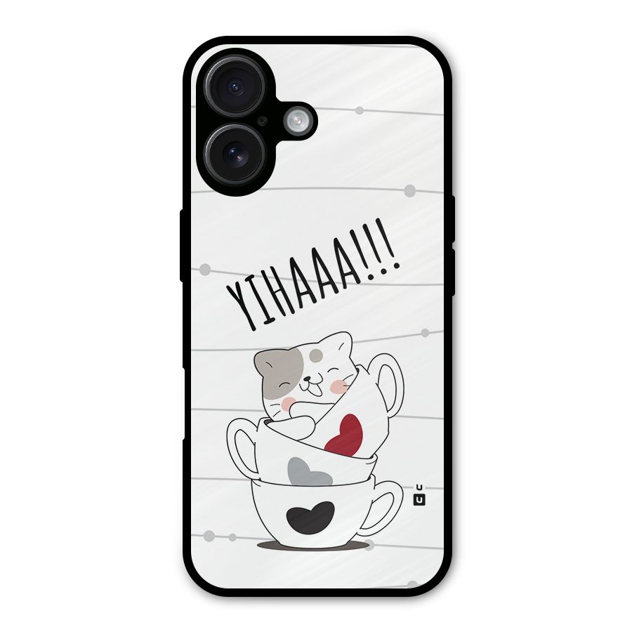 Cute Cat Cup Metal Back Case for iPhone 16