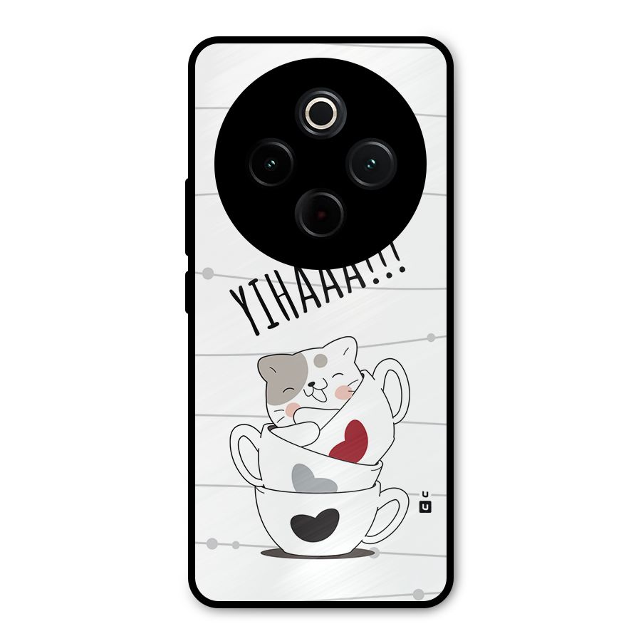 Cute Cat Cup Metal Back Case for iQOO Z10