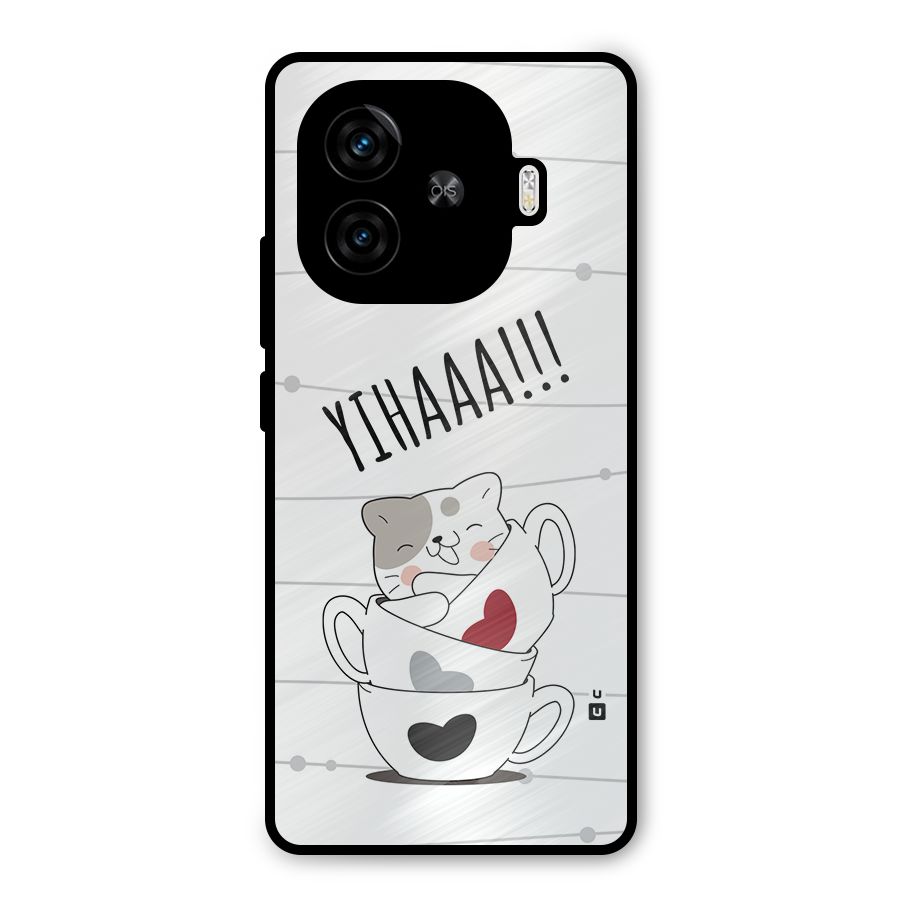 Cute Cat Cup Metal Back Case for iQOO Z9 Turbo