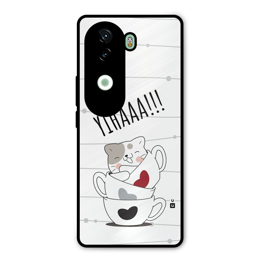 Cute Cat Cup Metal Back Case for iQOO Z9s