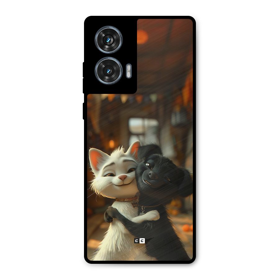 Cute Cat Dog Metal Back Case for Motorola Edge 50 Fusion