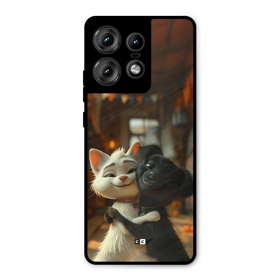 Cute Cat Dog Metal Back Case for Motorola Edge 50 Pro