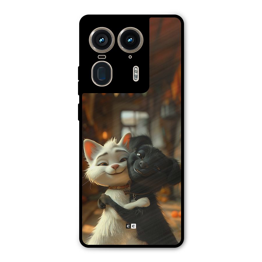 Cute Cat Dog Metal Back Case for Motorola Edge 50 Ultra