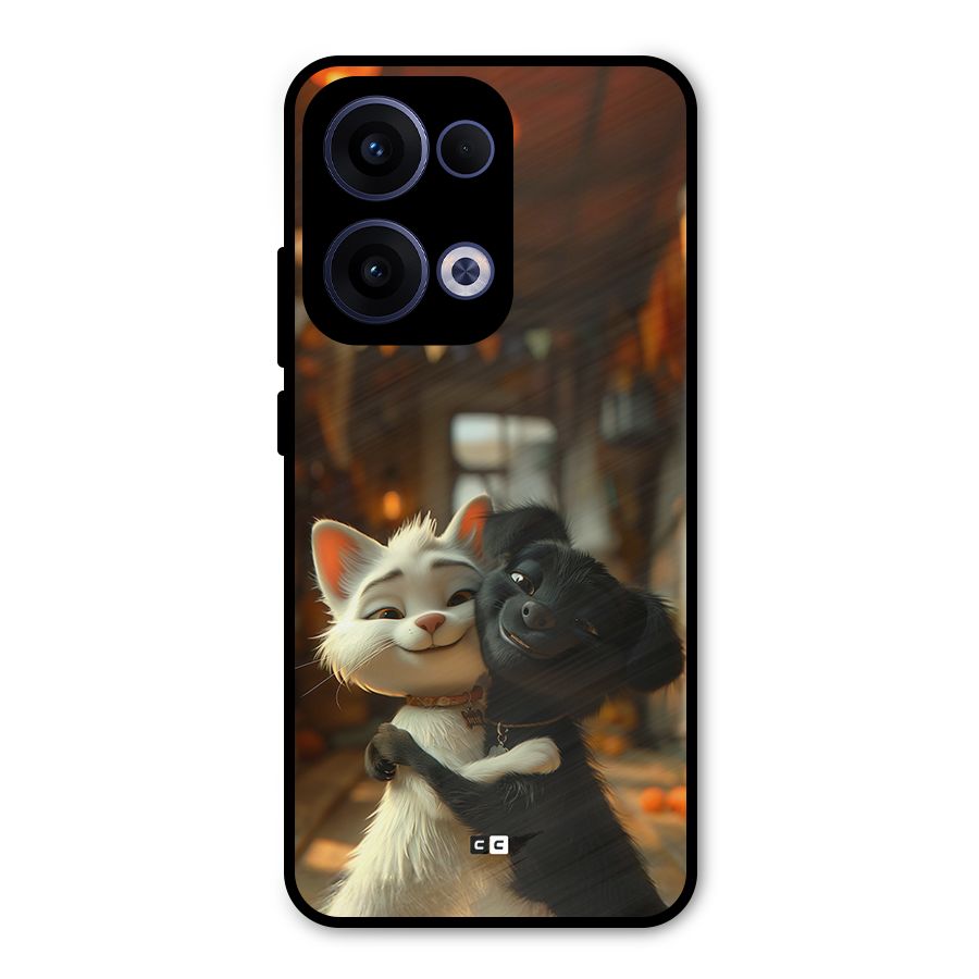 Cute Cat Dog Metal Back Case for Oppo Reno13