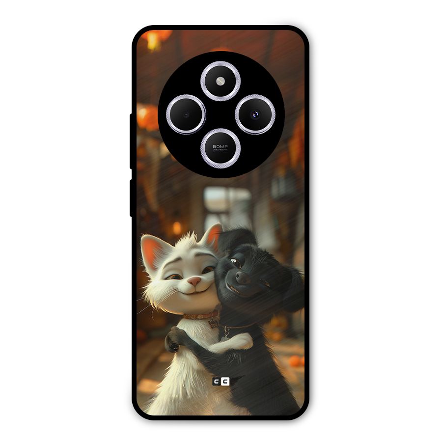 Cute Cat Dog Metal Back Case for Poco C75 5G